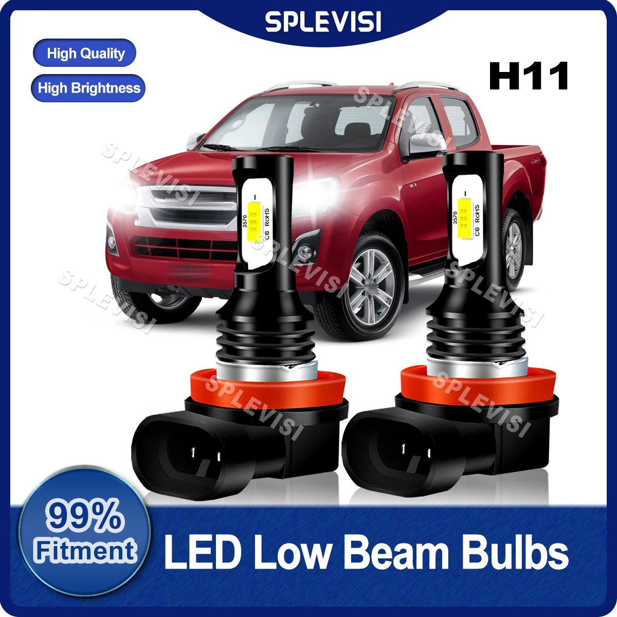 Pure White H11 LED Headlight Low Beam Bulbs 9V-36V 70W 8000LM Compatible For Isuzu D-Max MK2 2012 2013 2014 2015 2016 2017 2018