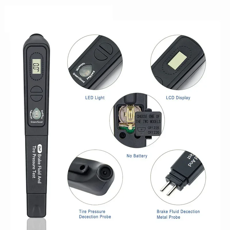 Newest Brake fluid oil TPMS tester pen 2 in 1 Car Liquid Testing For DOT3/DOT4 and Digital Tire Pressure Gauge With 5 LED light 4
