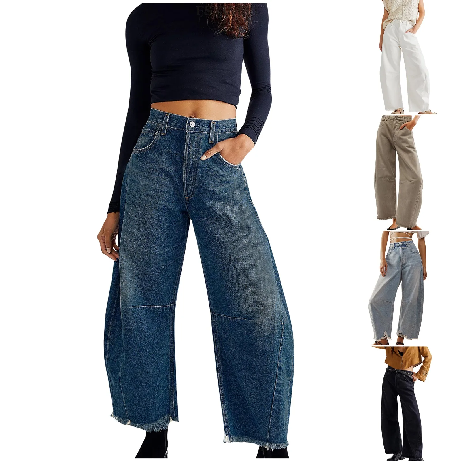 

Women'S Straight Tube Loose Fitting Multi Pocket Jeans Cropped Pants Casual Wide Leg Pants For Women Casual Trousers Women