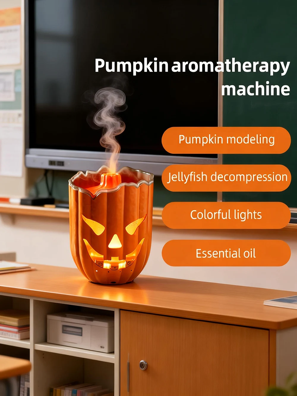 할로윈 호박 아로마 디퓨저 해파리 미스트 모드 에센셜 오일 가습기 7색 LED..