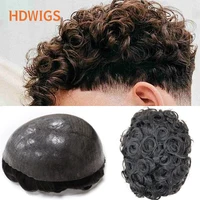 25mm Curly Men Toupee With Knot Full PU 0.12-0.14cm Thin Skin Capillary Prosthesis Indian Human Hair Wig Curly Natural Hairpiece 1