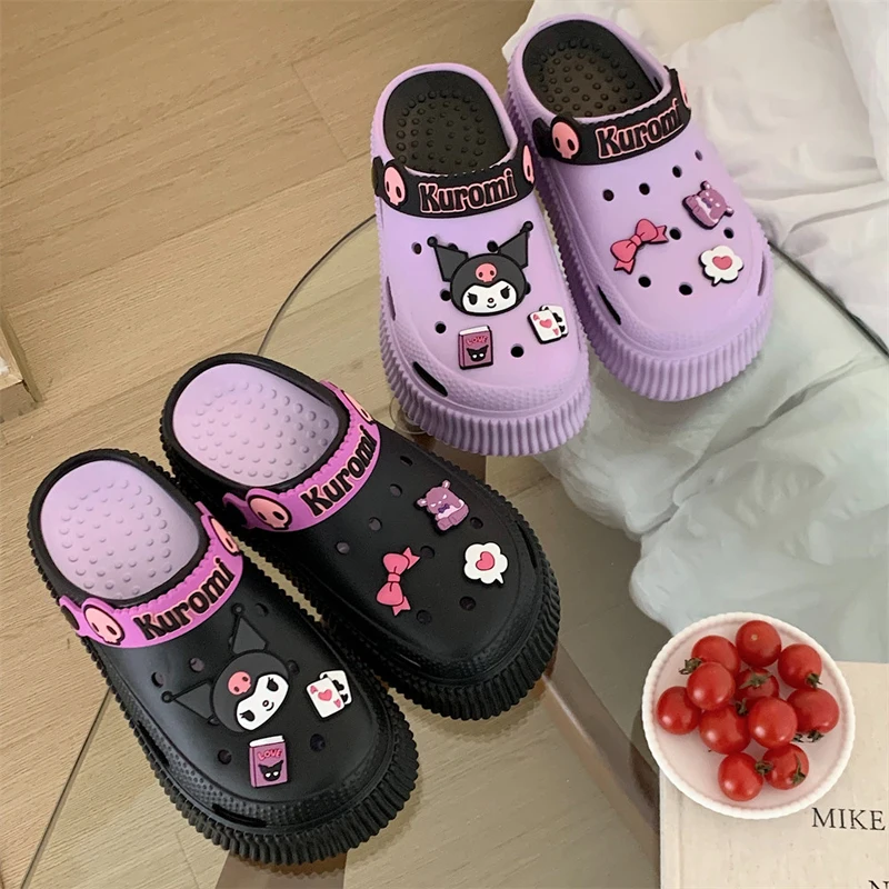 MINISO Kuromi Women's Platform Sandals Slippers Cartoon Hello Kitty Kawaiil Slip-resistant Shoes Cinnamorol Summer Women Shoe 4