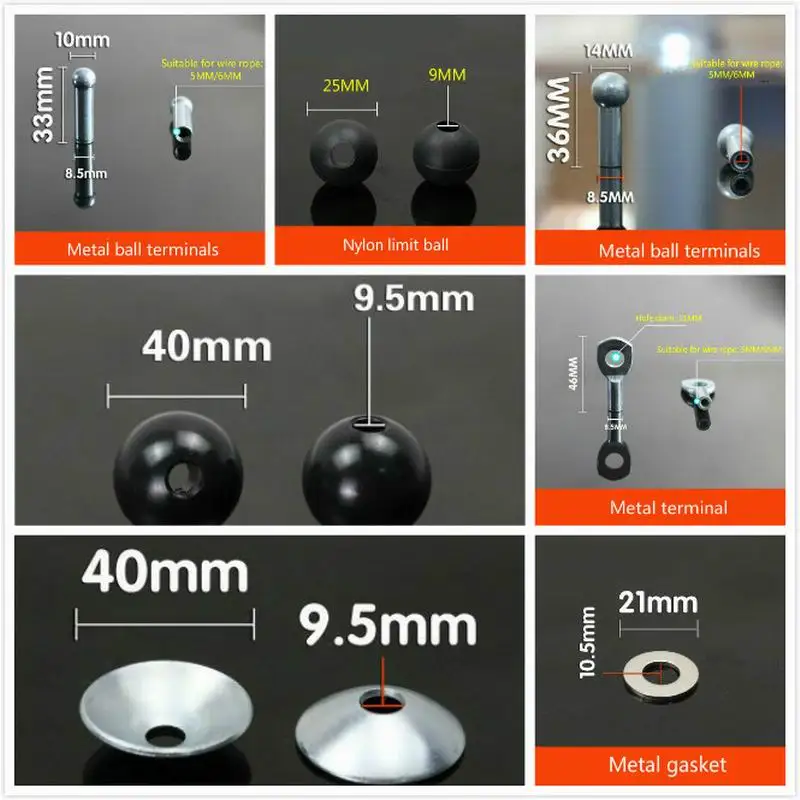 Steel Wire Accessories Gym Fitness Equipment Wire Rope Joints Anaerobic Exercise Metal Limit Ball Hollow Screw Terminals Gasket Gym Accessories