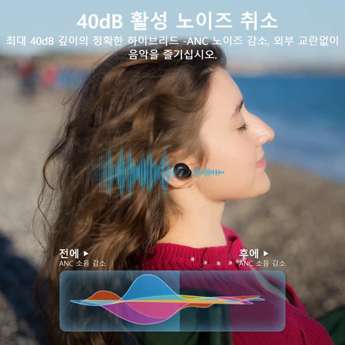 큐씨와이 ANC 무선 이어폰, 40dB 노이즈 캔슬링 TWS 이어버드, 6 마이크, AI HD 통화, 블루투스 5.2, HiFi 헤드폰, 32H 재생, HT07 2