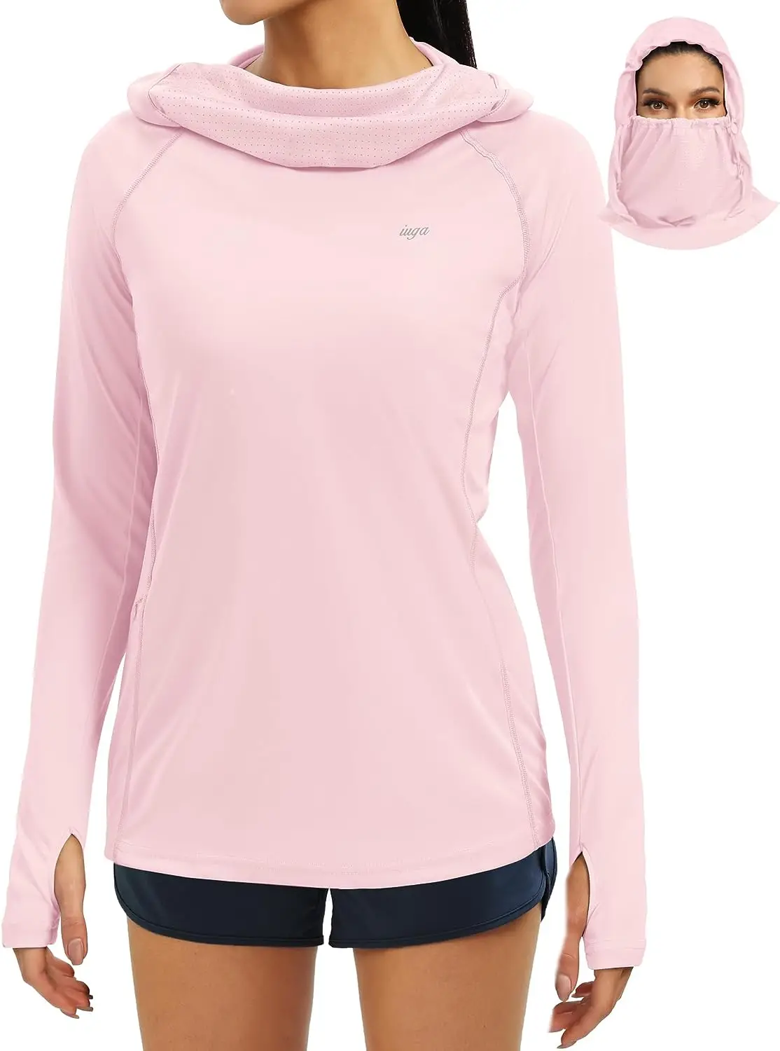 

CMS SPF Shirt Women Sun Protection Clothing UPF 50+ Hoodie with Face Cover UV Hiking Long Sleeve Shirts Lightweight Outdoor