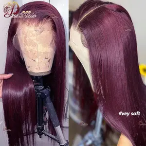 Straight Burgundy Lace Front Human Hair Wigs Remy Pre Plucked 13X4 Lace Front Wig Human Hair Red 99J Lace Front Wig for Women