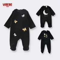 0-24M Newborn baby Footed Rompers Black Long Sleeve Velvet Warm Onesies Infant Jumpsuit Boy Girls Pajamas Toddler Outfit 1