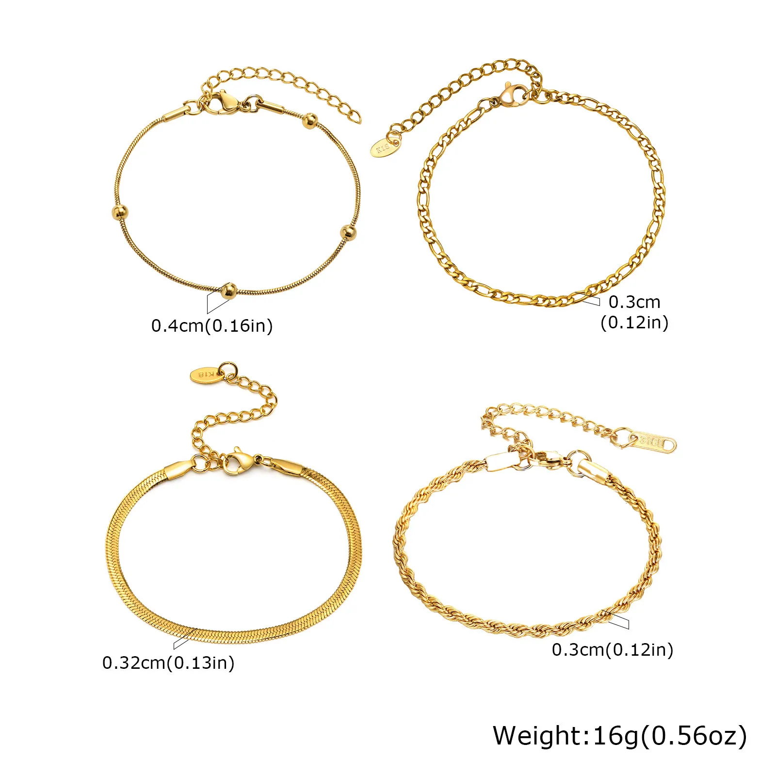 Non Tarnish Stainless Steel Bracelet Stackable for Women, Thin Herribone Chain Bracelet Waterproof Gold Plated Jewelry - Image 6