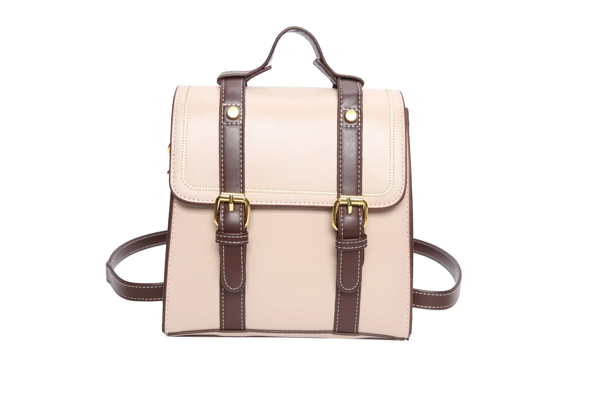 thumbnail image 1 of Mochila retro de PU con hilo de coser 2024, bolso de estudiante de estilo académico de moda de alta calidad para mujer, bolso de mano cómodo de gran capacidad, 1 of 5