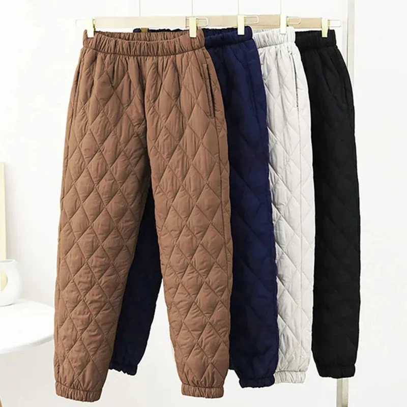 

QNPQYX New Winter Elastic Waist Down Pants Women Solid Color Thicken Warm Harem Pants Woman Baggy Padded Quilted Trousers Mujer