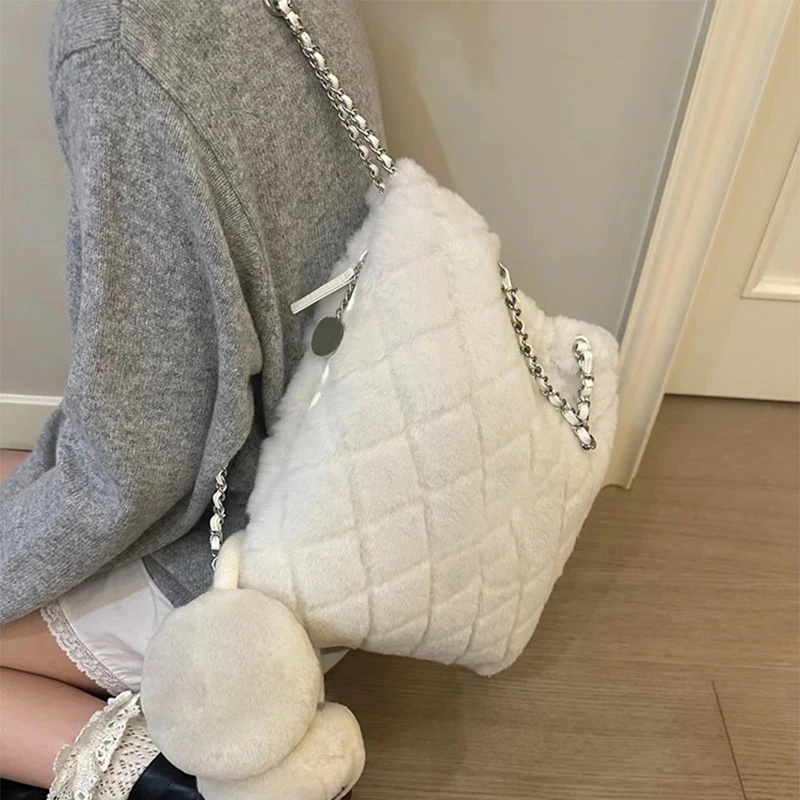 Trendy Handbags For Women Luxury Designer Diamond Lattice Lambswool Lady Totes Fashionable Shoulder Crossbody Purse Backpack