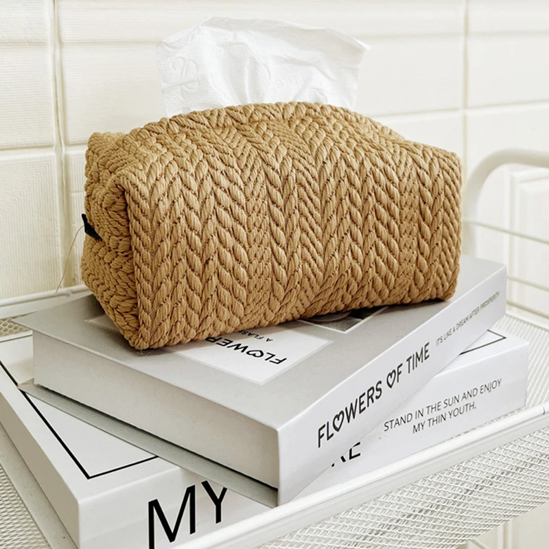 Nordic Ins Wheat Ear Texture Tissue Box Paper Stoarge Bag Cloth Tissue Box Car Tissue Storage Box Living Room Home Decor 4