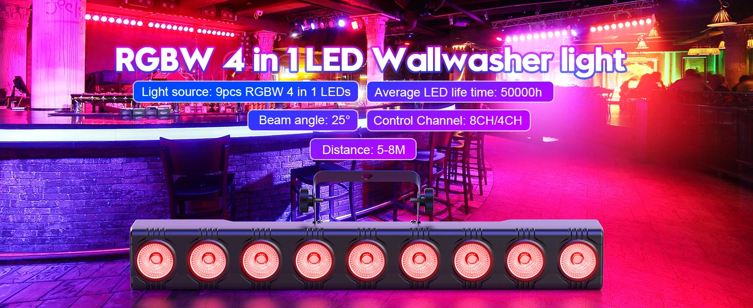 RGBW Wall Wash Lamp - 9 LEDs Stage Lighting for DJ  Party