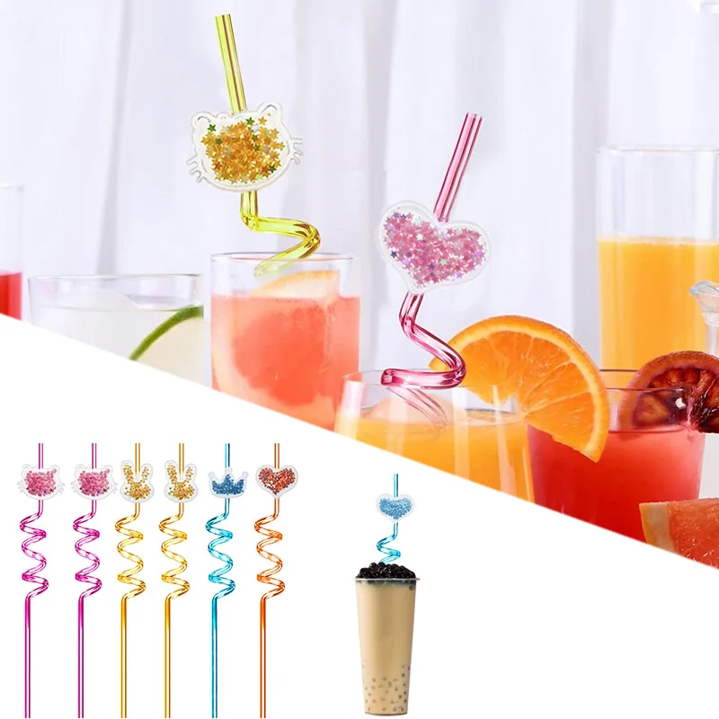 

6Pc Creative Cartoon Reusable Straw Cute Unicorn Crown Mermaid Recyclable Straw Plastic Rietjes for Event Holiday Birthday Party