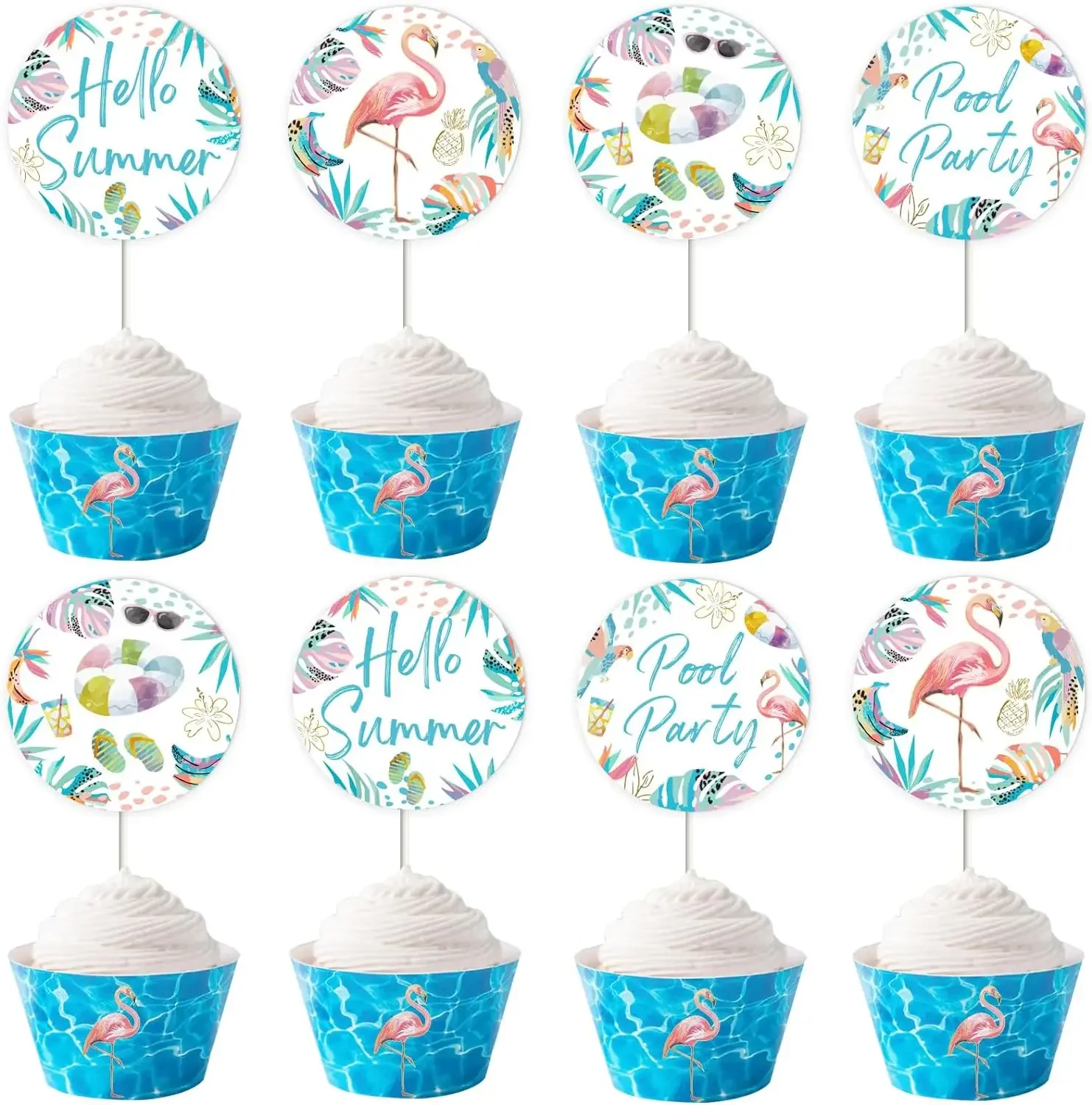 

Топперы для кексов с фламинго, тропические Гавайские украшения для детского праздника, для лета, пляжа, фламинго, медиаторы для кексов