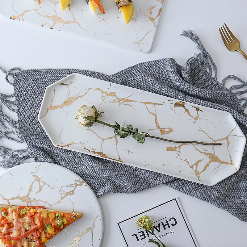 White Black Golden Ceramic Dishes And Plate Pizza Dessert Steak Tableware Decorative Food Tray Dinner Set Porcelai