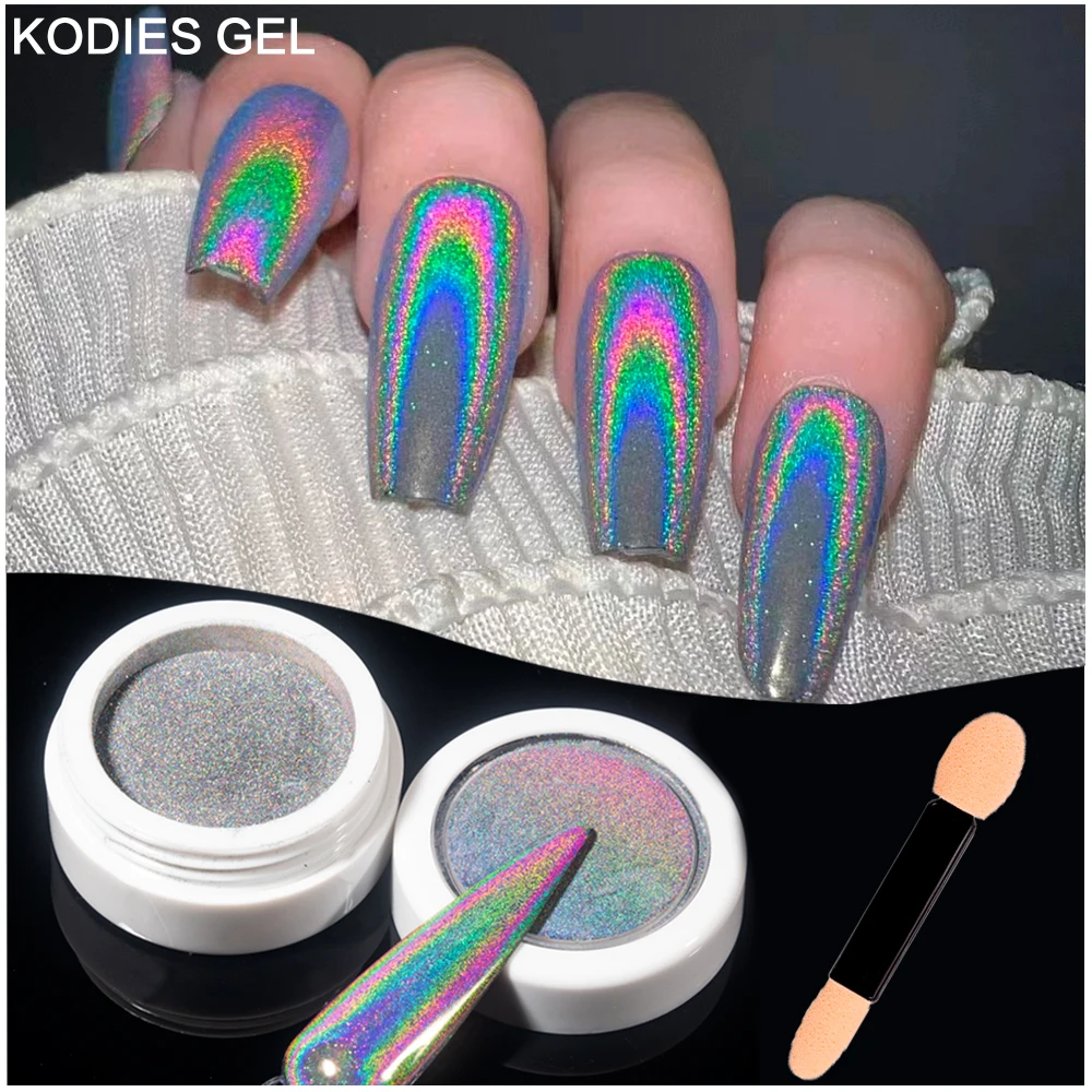 KODIES GEL Super Holographic Nail Powder 0.2g Laser Chrome Aurora Mermaid Powder Pigment Rub Dust Manicure Nail Art Decorations