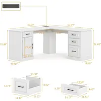 L-Shaped Executive Desk with Drawers, Charging Station, Storage, Rustic Cream White Home Office Desk 2