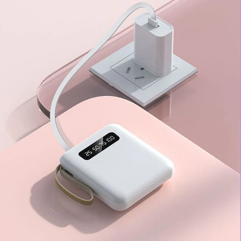 10AH 2.1A Fast Charging Mini Power Bank Comes with Four-wire Compact Portable Power Bank A Must-have for Going Out on The Street