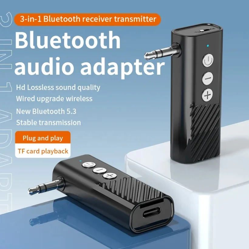 3 IN 1 Wirless Receiver Transmitter Bluetooth 5.3 Support TF Card Transmission With 3.5MM Metal For TV Headphones Car