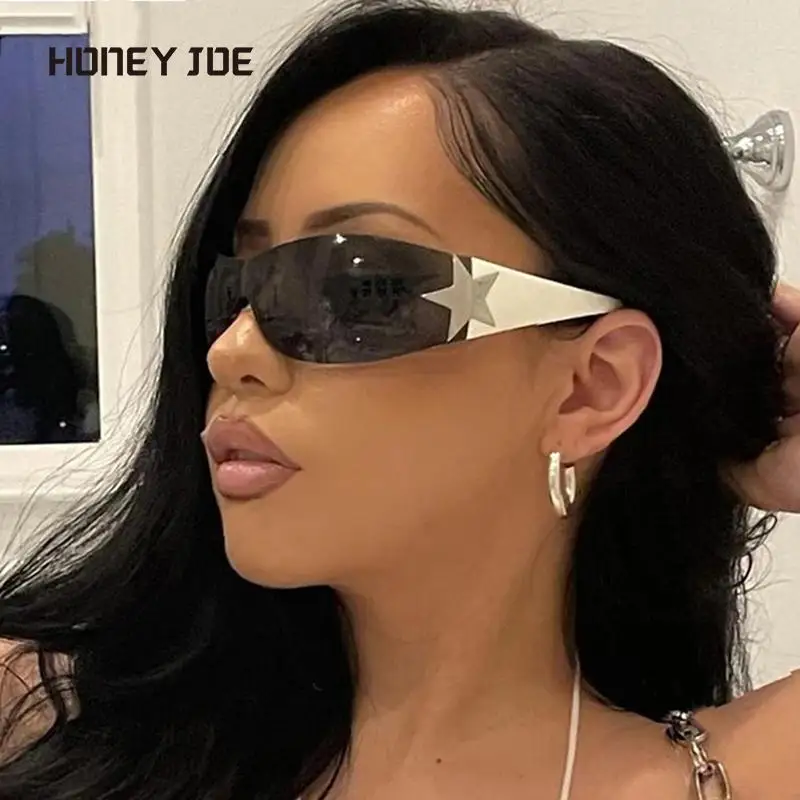 

New Rimless One Piece five-pointed Star Pilot Sunglasses Women Wrap Integrated Sun Glasses Personality Eyewear Shades Aviation