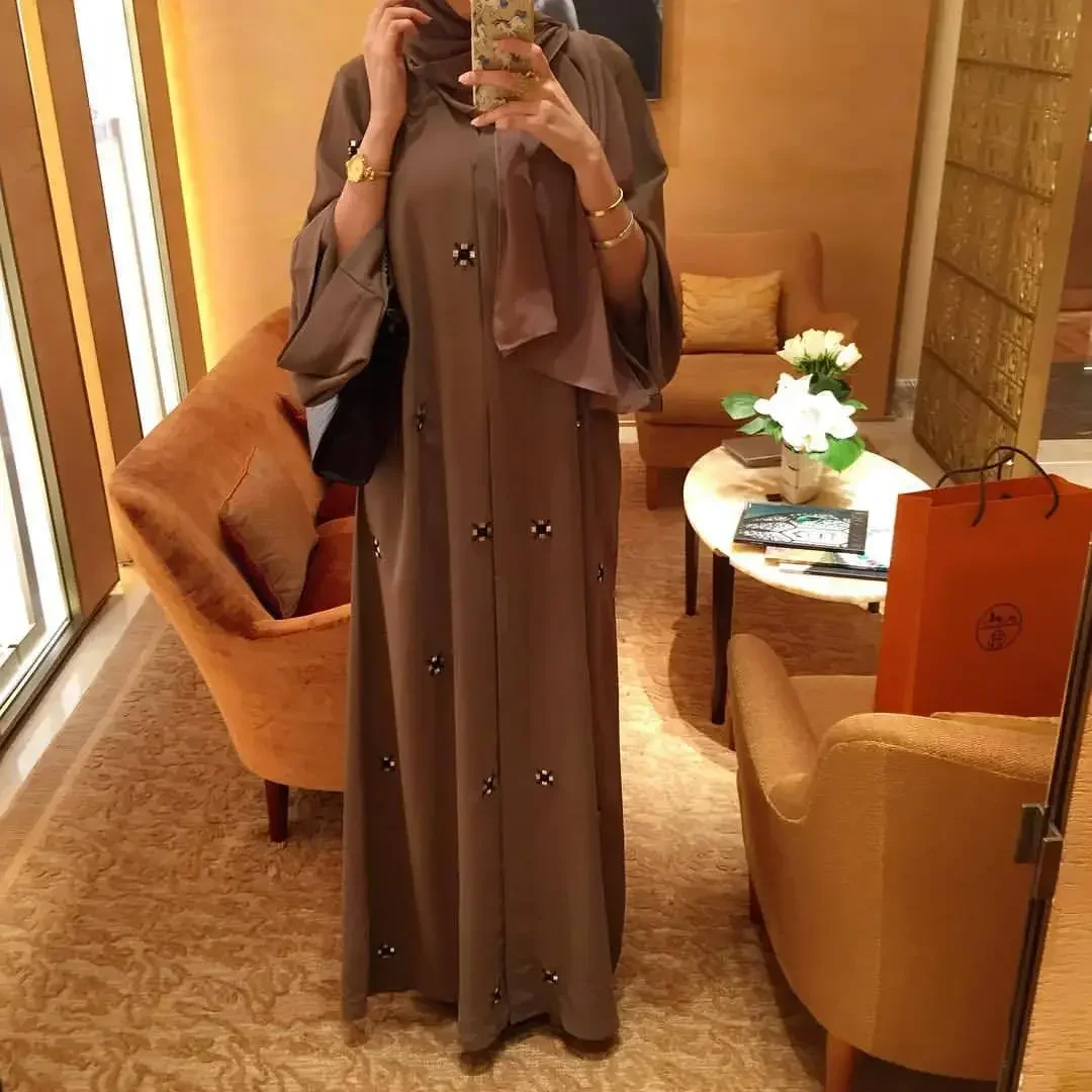 Ramadan Eid Open Abaya Kimono Turkey Hijab Dress Mubarak Beaded Abayas for Women Dubai Arabic Islamic Clothes Caftan Kaftan Robe