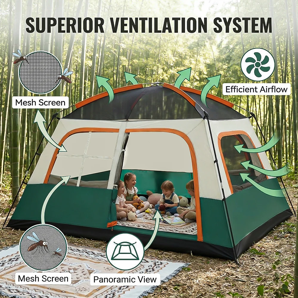Grote kampeertent voor 4-6 personen, gezin, wandelen, twee slaapkamers en één woonkamer, waterdicht, outdoor backpacking uitrusting 3