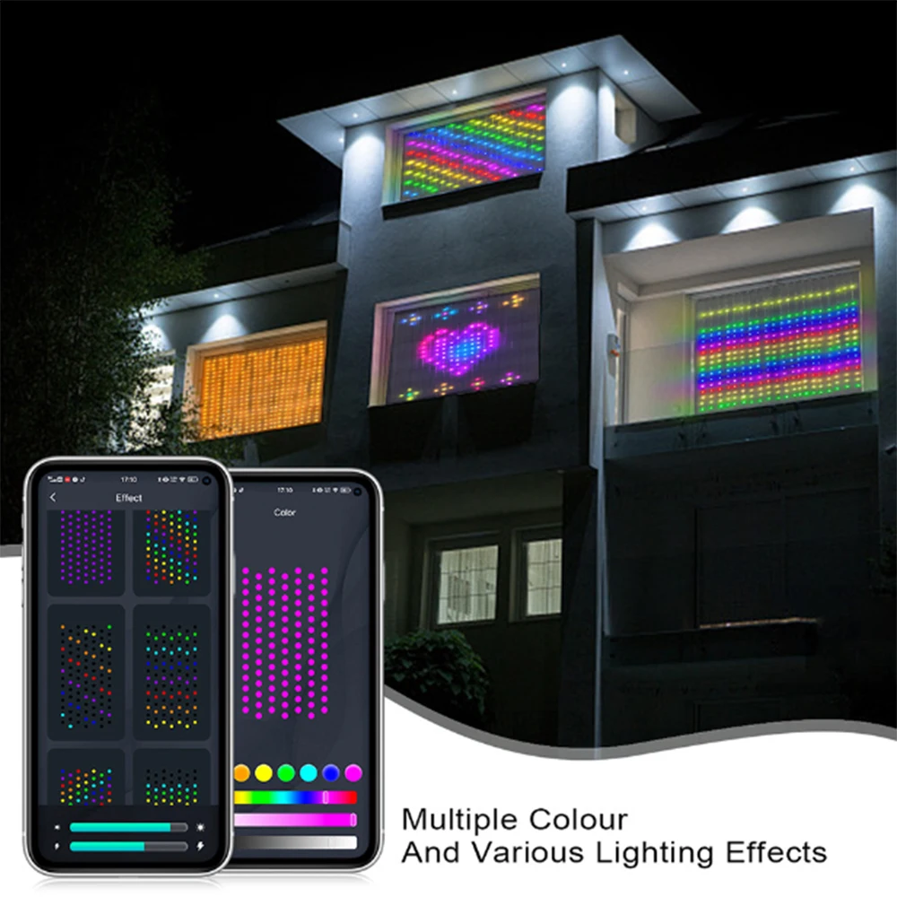 Landscape Lighting Smart Led Curtain Light Bluetooth App Music Sync DIY Picture Display Text String RGB Colorful Lit Decorat