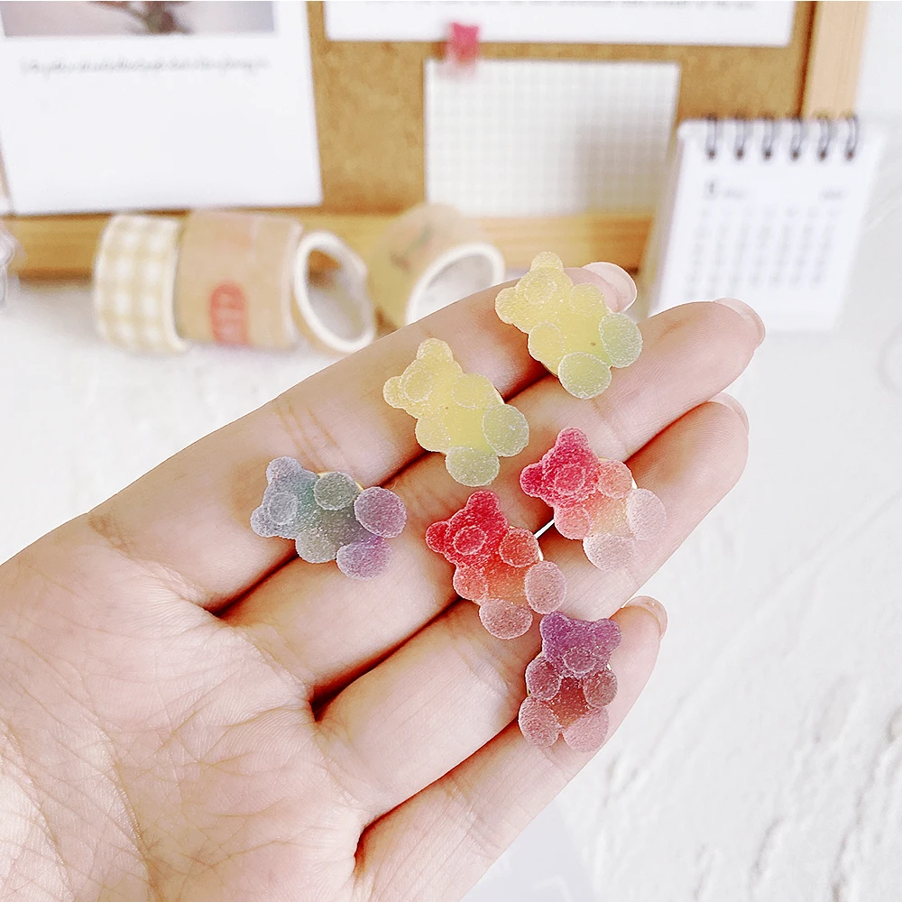 

ALLTU 10pcs Cartoon simulation gummy bear gradient Jelly color drawing board nail Photo nail I-pin decoration student stationery