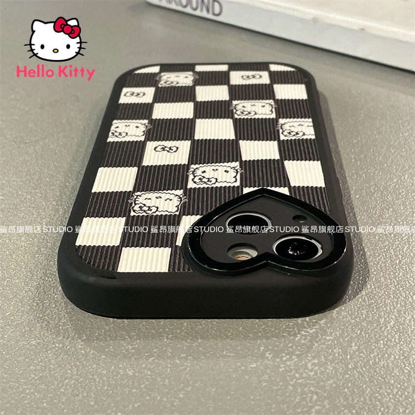Hello Kitty for iPhone 13 13 Pro 13 Pro Max 12 12 Pro Max cartoon leather for iPhone 11Pro X XS MAX XR 8Plus lattice phone case 13 pro max case