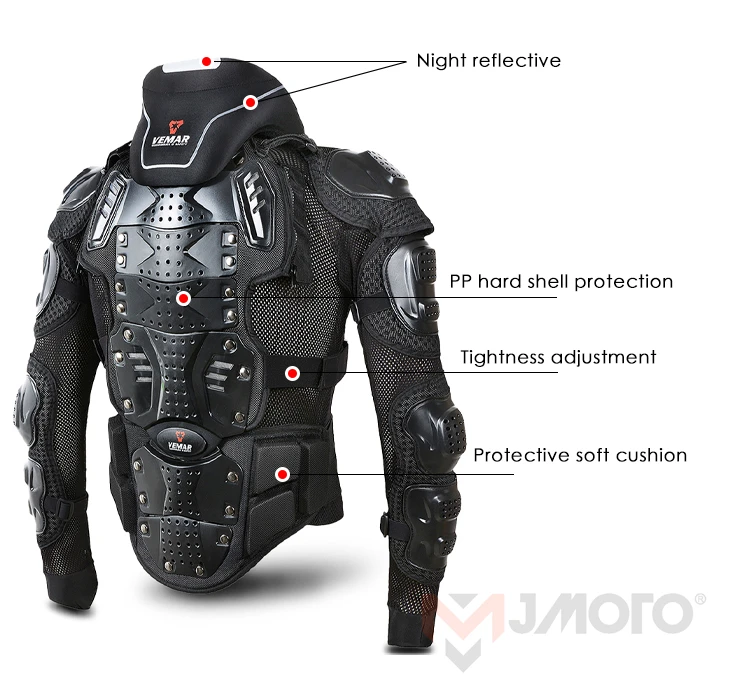 Vemar Full Body Armor Motorcycle Jacket Chest Back Protector Moto