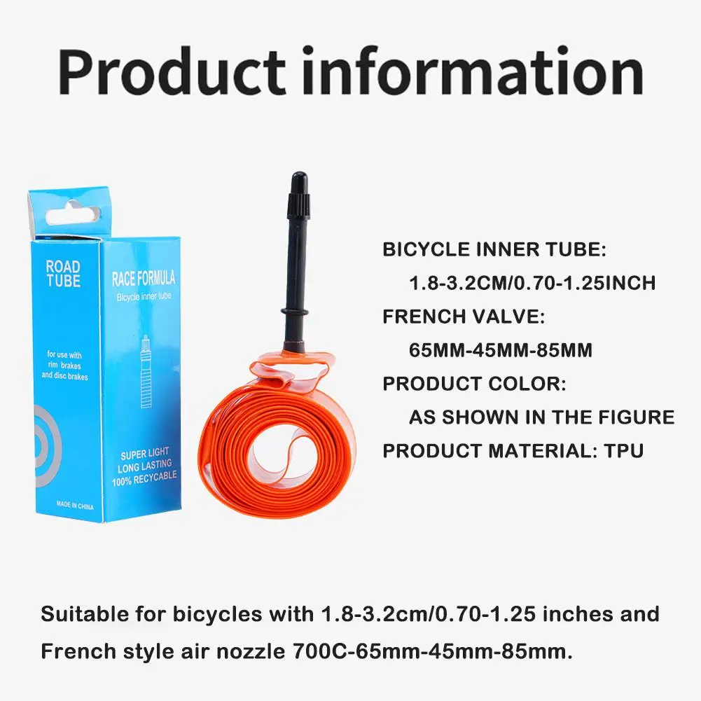 Bicicleta ultraleve TPU tubo interno, tubo de pneu MTB, francês claro, Super Tpu, 700c 18-32c, comprimento 45mm, 65mm, 85mm, 700c, Ro P0a9, novo