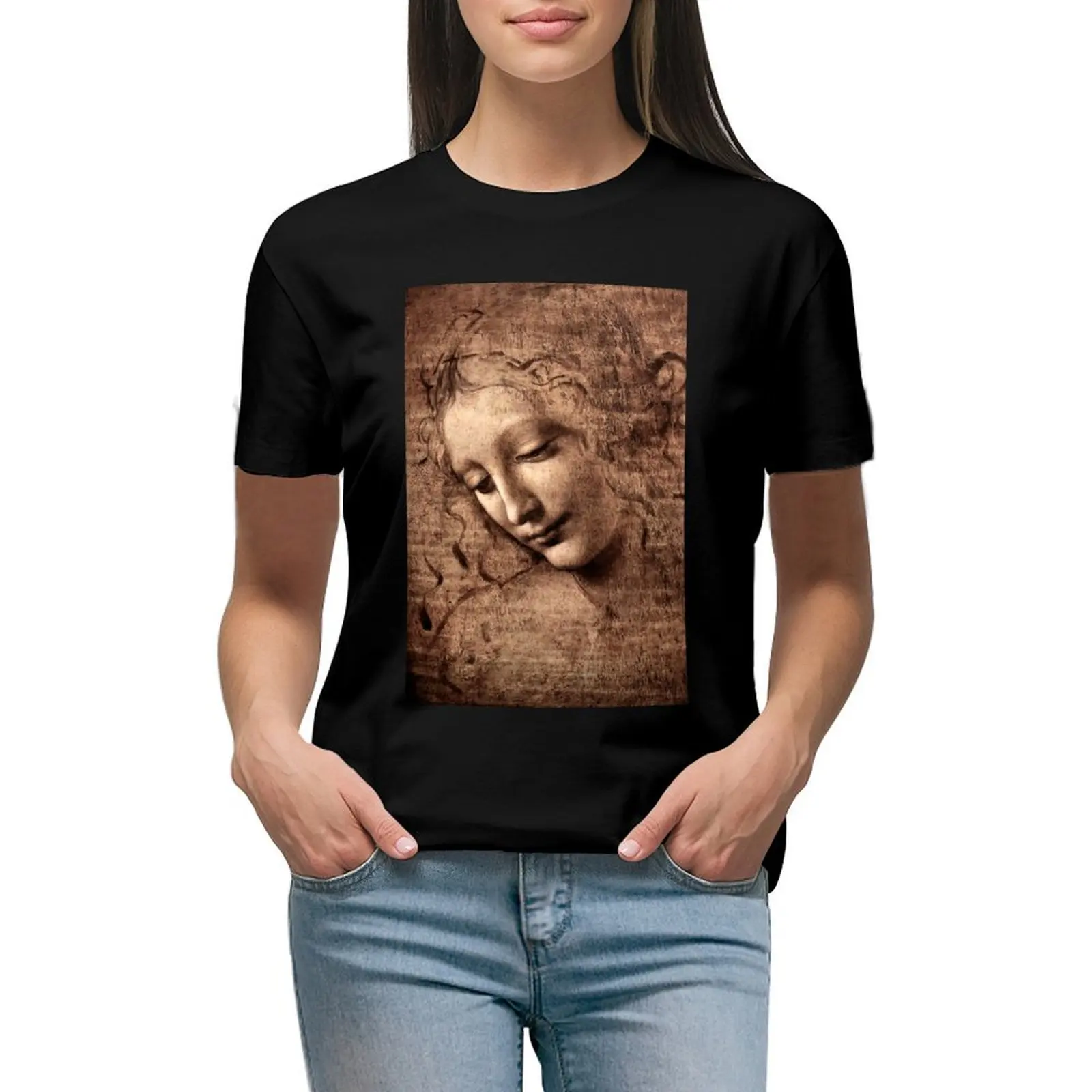 

La Scapigliata - Leonardo da Vinci T-shirt Blouse kawaii clothes cotton t shirts Women