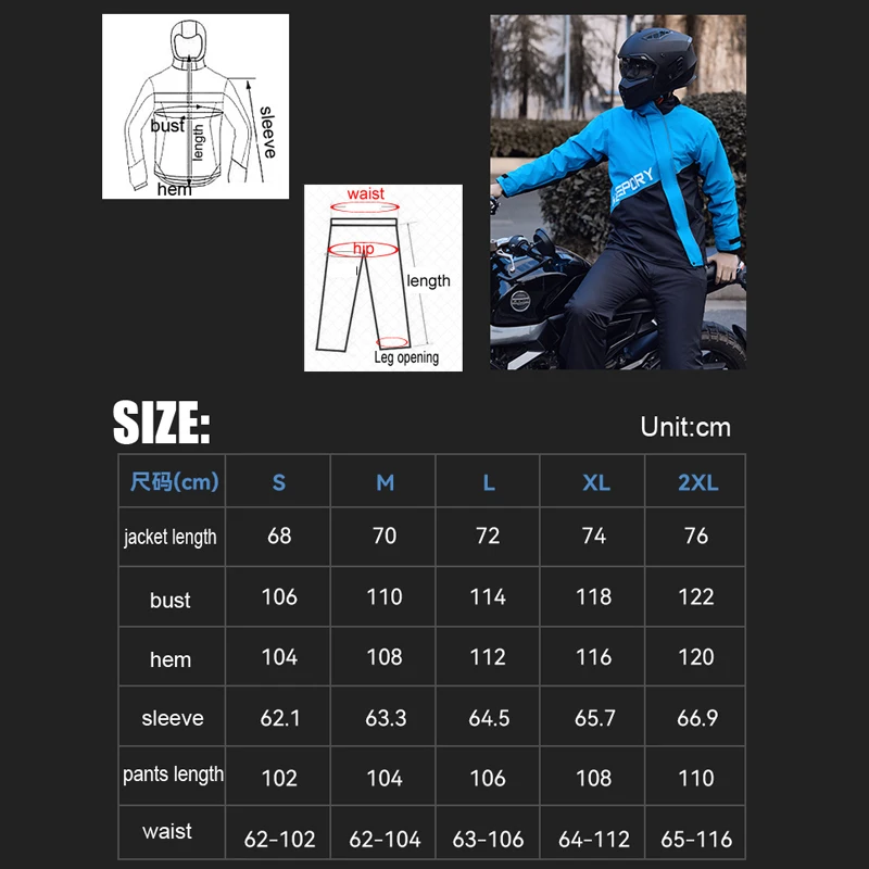Outdoor Riding Motorcycle Raincoat Waterproof Portable Split Comfortable Raincoat Rain Pants Light Reflective Jacket Rain Suit