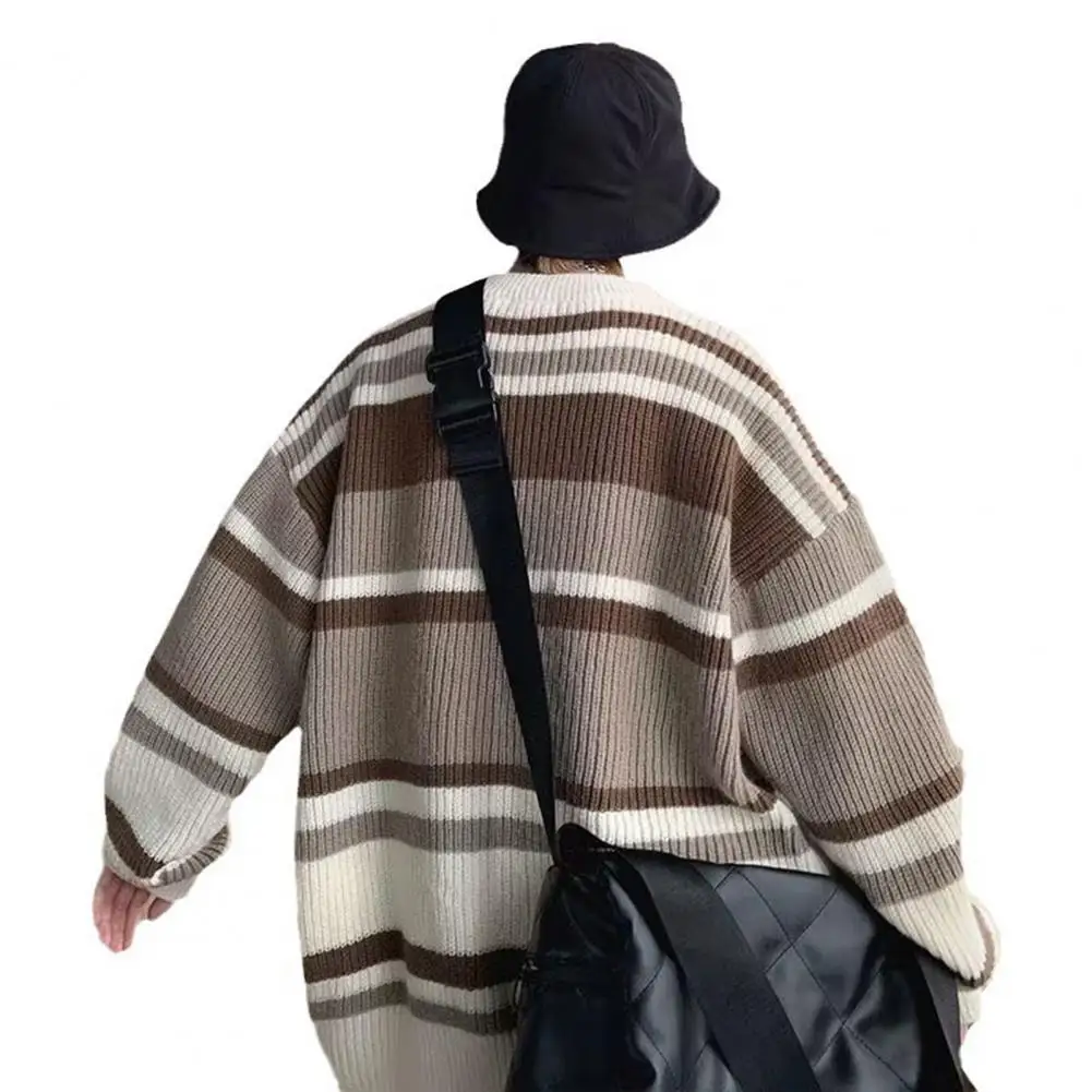 

Winter Sweater Japanese Style Colorblock Knitted Men's Sweater Thick Warm Pullover with Long Sleeve Retro Fall Winter Mid Length