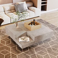 Table basse, table de salon, table d'appoint avec boîte de rangement amovible, couleur gris béton et bois, 72*72*30 cm 4