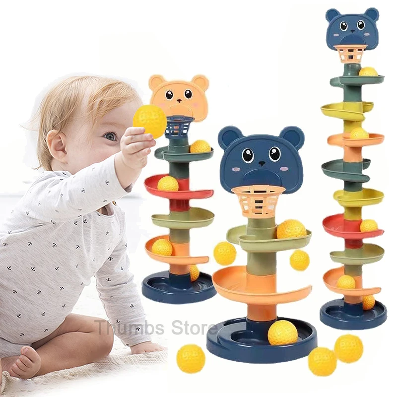 

Children Toys Rolling Ball Pile Tower Early Educational Learning Toy Toddler Rotating Track Stacking Montessori Toy Baby Gifts