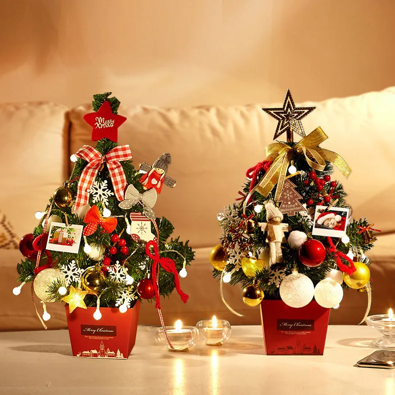 

INS Korea Artificial Christmas Tree With Led Light Nordic New Year Decoration Door Wall Ornaments Souvenirs Scenes Desktop Decor