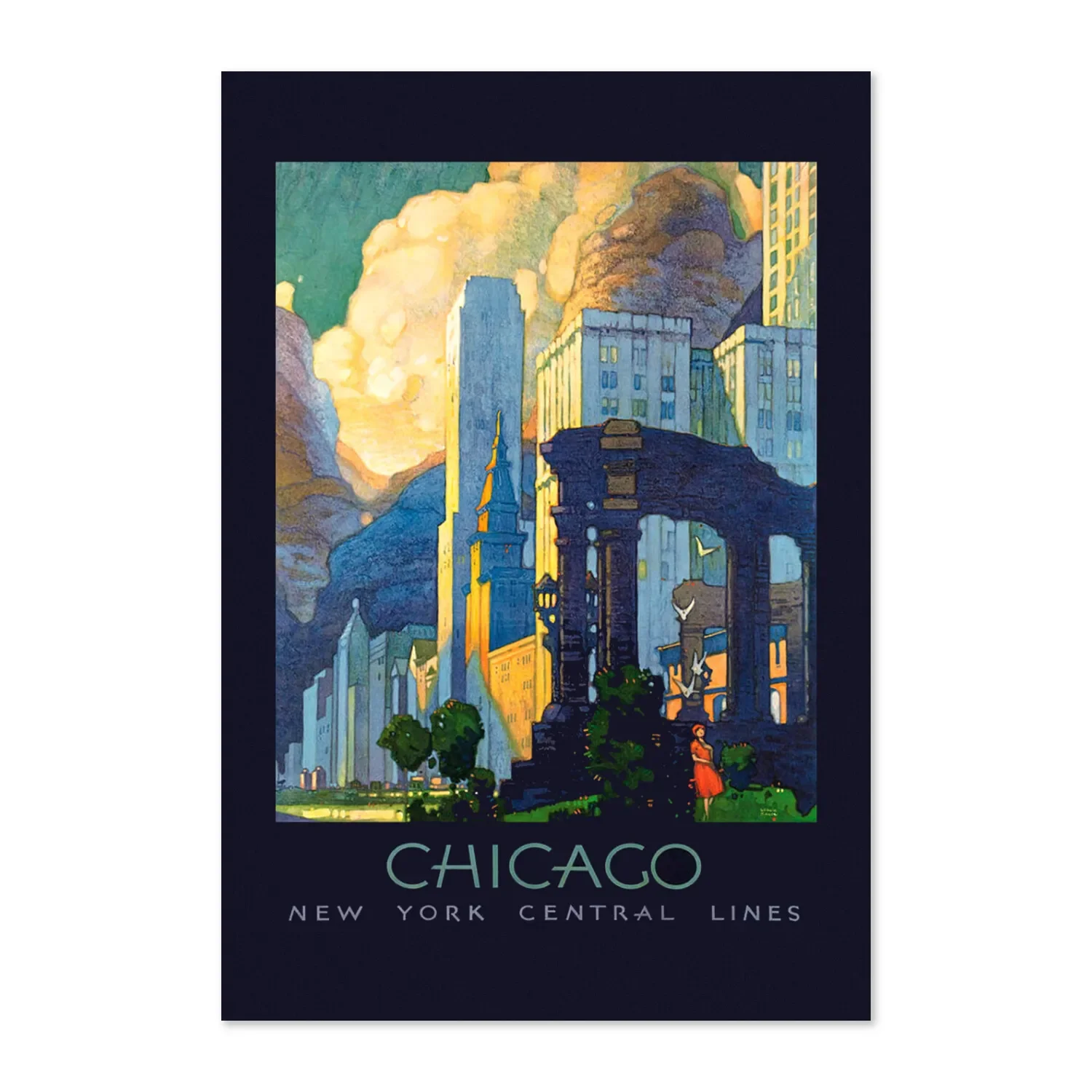 

Chicago to New York Central Lines 1920s Vintage Style Travel Art Print Silk Poster Home Decor Painting