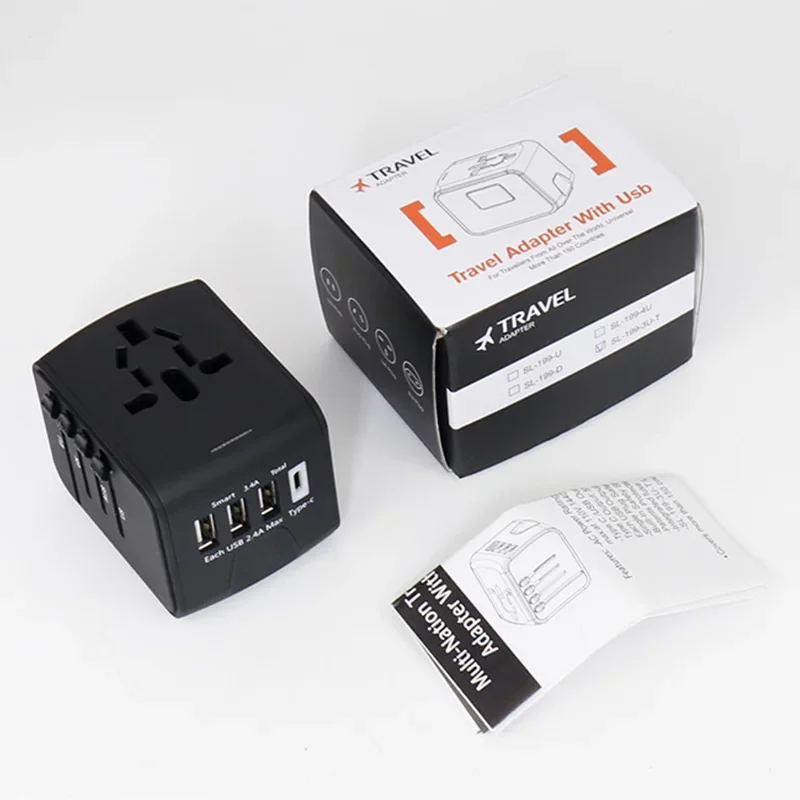 

Universal International Travel Adapter Socket with 6.3A 4 USB and Type-c Wall Charger for UK/EU/AU