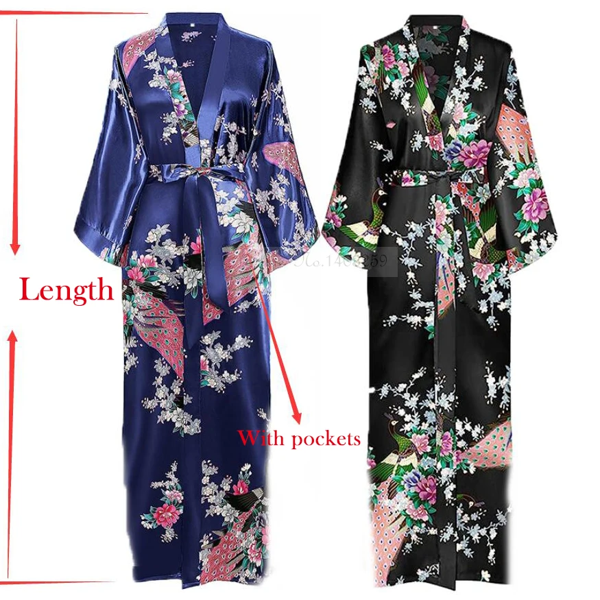 Women Long Robe Pocket Wedding Bride Bridesmaid Dressing Gown Rayon Kimono Bathrobe S-XXXL Night Dress