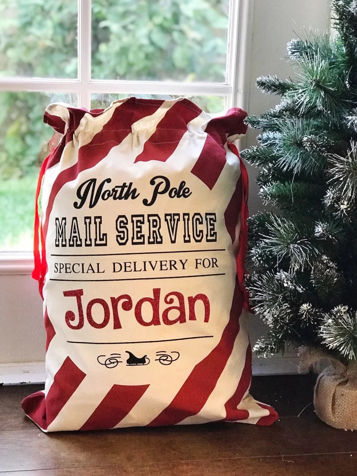 PERSONALIZED SANTA SACK Candy Cane Canvas Sack Santa Claus Bag Children's Christmas Gift Snack Bag christmas gift bags,christmas candy packaging