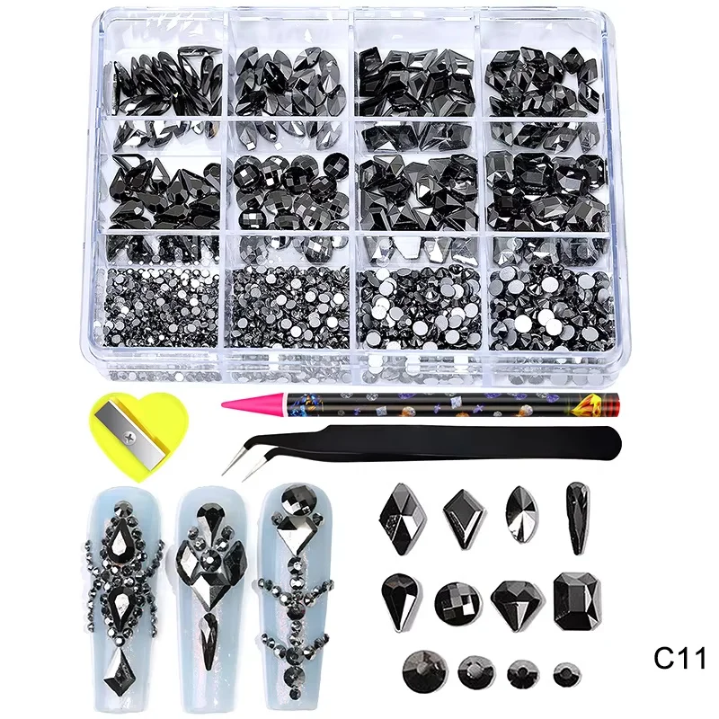 12 Grids White Clear different shaped Crystal Sleek Rhinestone 3D Manicure Nail Art Decoration Charms Jewelry sp0577 5