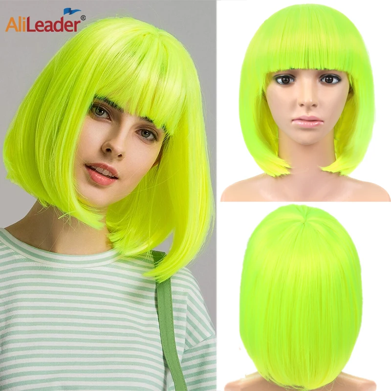 12 Inci Wig Bob Pendek dengan Poni Wig Sintetis untuk Wanita Panjang