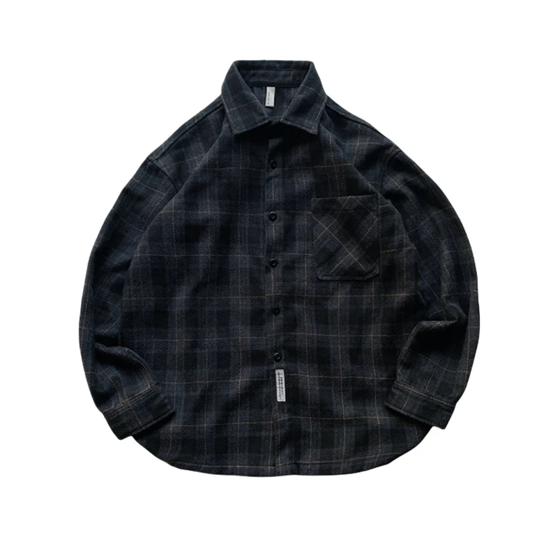 Mens Flannel Shirts American Vintage Streetwear Thick Plaid Oversized Cargo Long Sleeve Loose Fit Casual Workwear Autumn Winter