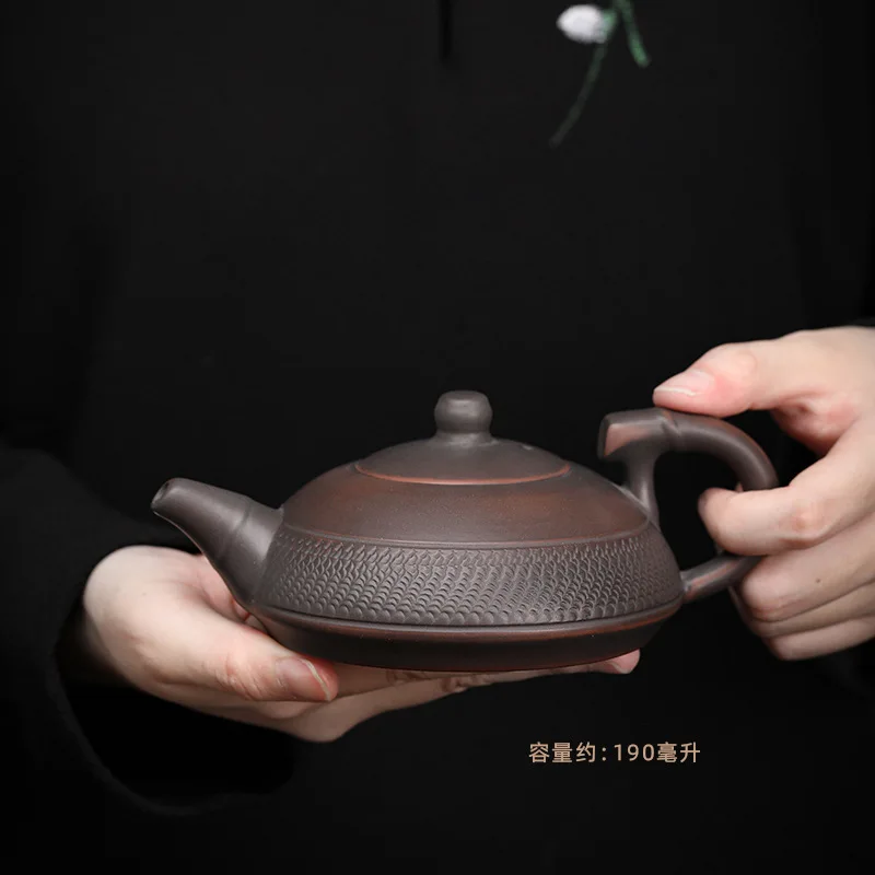 

Purple Pottery round Melting Pot Chinese Style Handmade Blind Dagger Teapot Frosted Large Ceramic Kung Fu Teapot Single Teapot