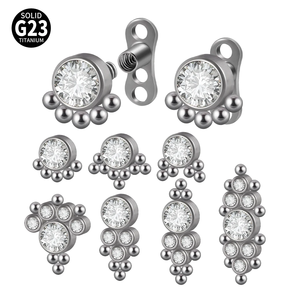 1Pc G23 Titanium Crystal Gem Dermal Anchor Head Skin Diver Hide In Skin Safety Tattoo Unisex Piercing Body Jewelry