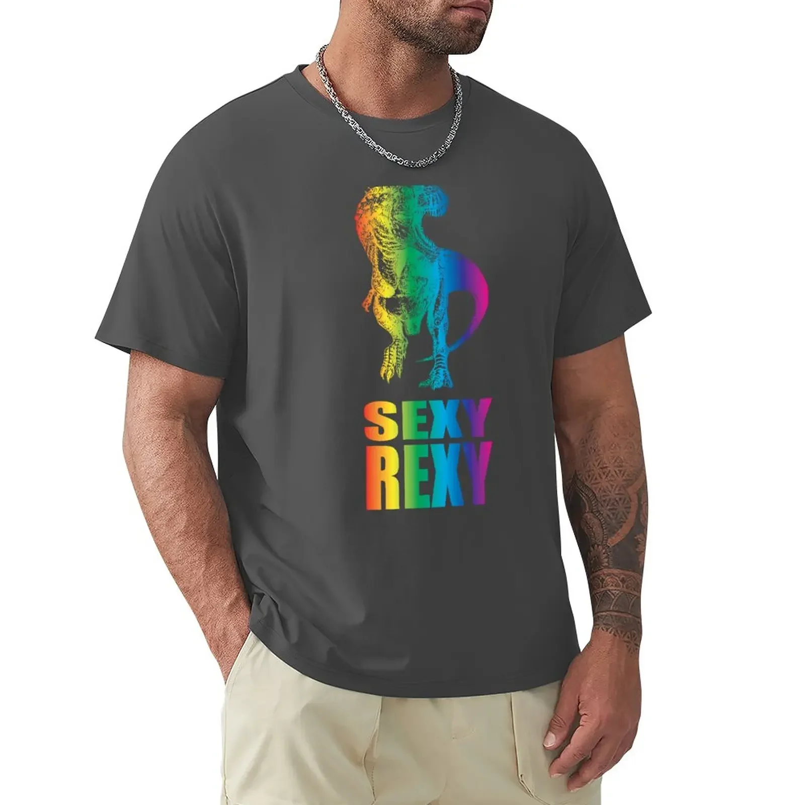 Dinosauro Arcobaleno: T-Shirt Sexy Rexy Customizeds Ragazzi Animal Print Abbigliamento Estetico Magliette Bianche Da Uomo