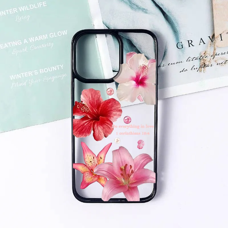 INS Floral Hibiscus Clear Phone Case with Lily Flower Print