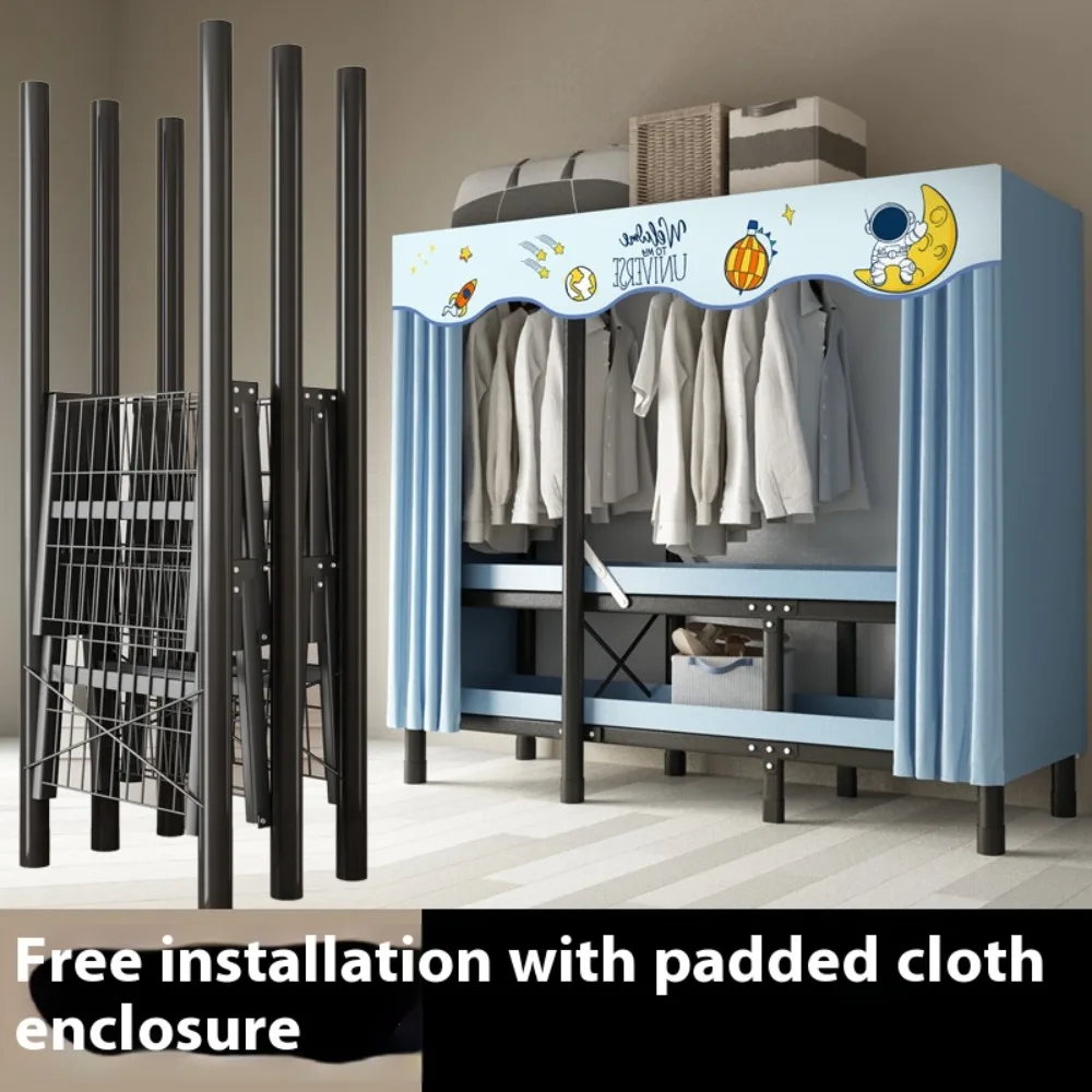 Storage Cabinet Cloth Wardrobe Fabric Wardrobe No Need Install Wardrobe Household Bedroom Folding Simple Cloth Wardrobe Steel Frame Storage Cabinet Rental Room